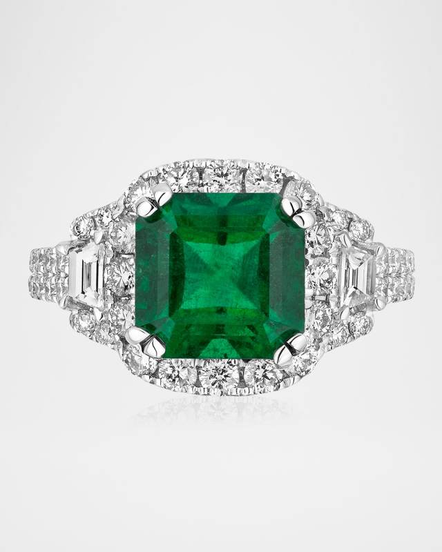 18K White Gold Zambian Emerald and Diamond Ring